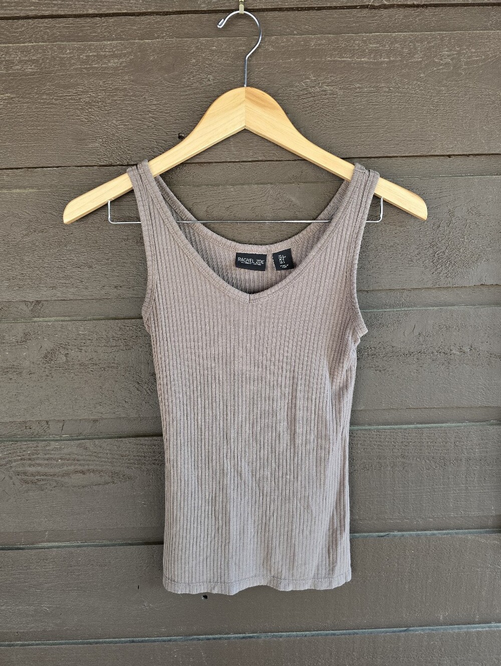Rachel Zoe Taupe Ribbed Knit V-Neck Tank Top Small